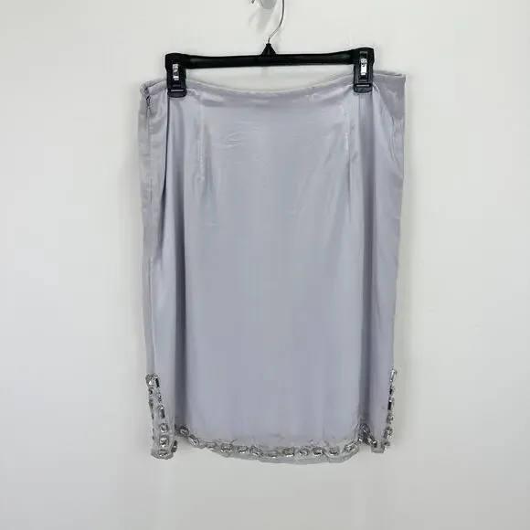 J.Crew Collection Knee Length Organza Slip Skirt Jewels Misty Grey US 8 NWT - Picture 13 of 13